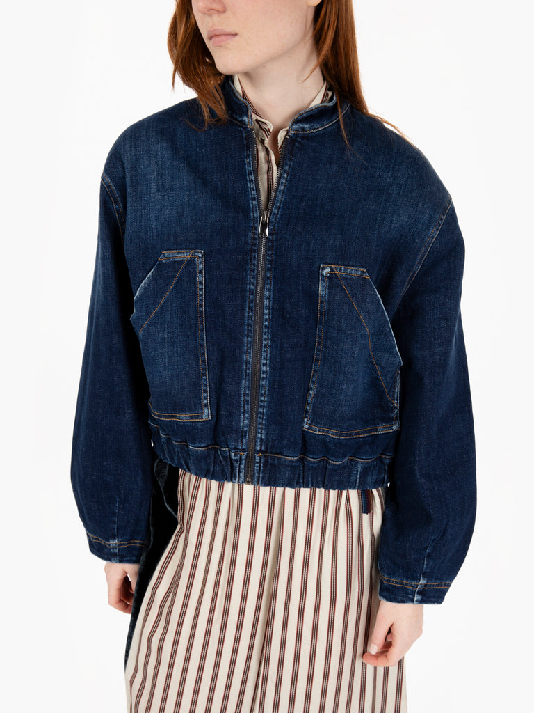 SHAFT JEANS - Bomber in denim cross stretch lion blu