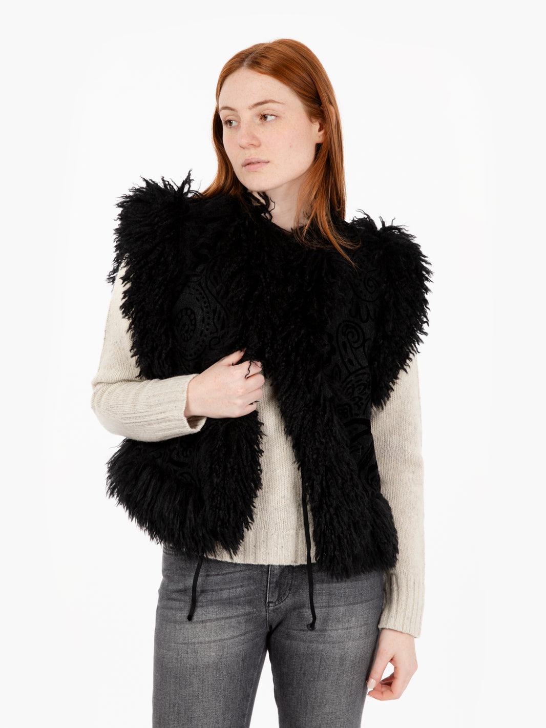 Gilet faux fur pasley flock black