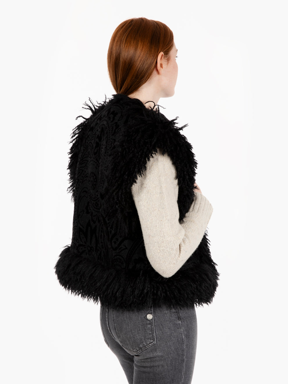 Gilet faux fur pasley flock black