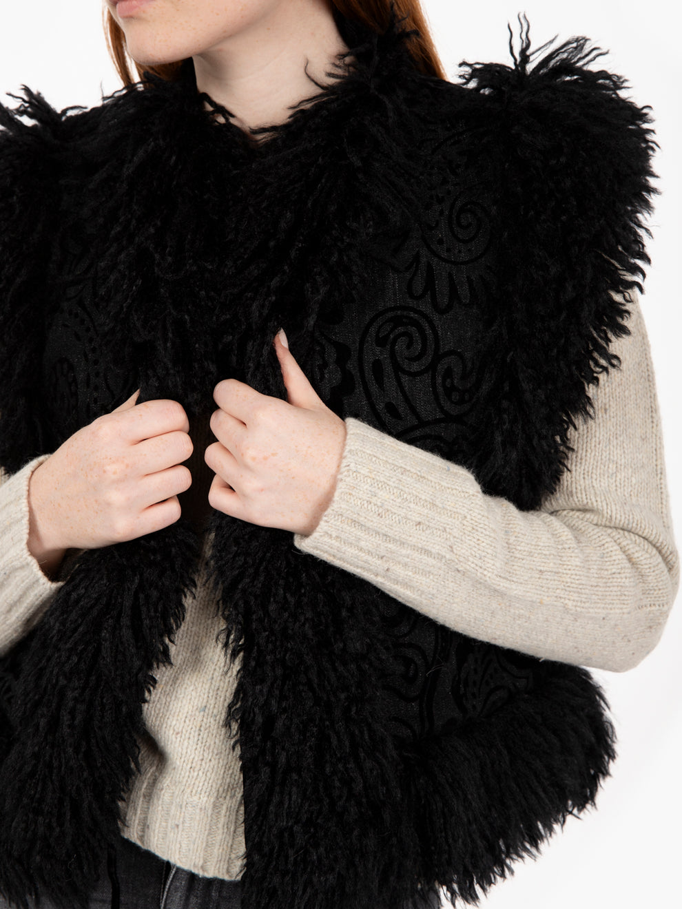 Gilet faux fur pasley flock black