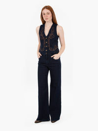 Gilet in denim 9oz con dettaglio ricamato blu