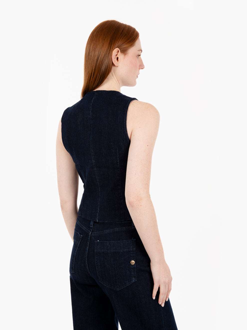 Gilet in denim 9oz con dettaglio ricamato blu