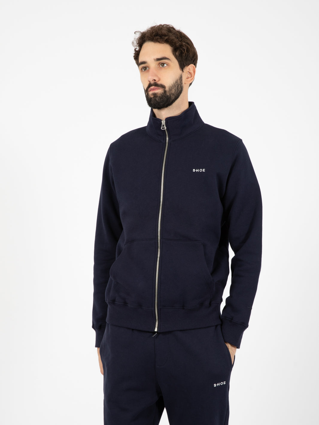 Felpa a collo alto con zip navy