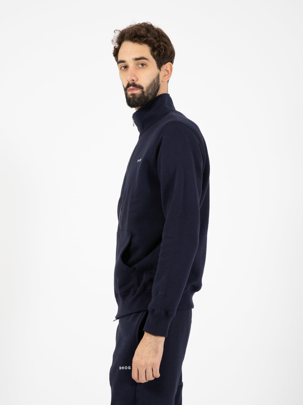 Felpa a collo alto con zip navy
