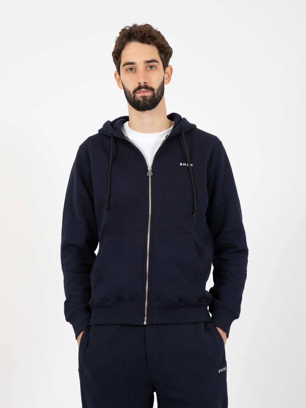 Felpa con cappuccio zip navy