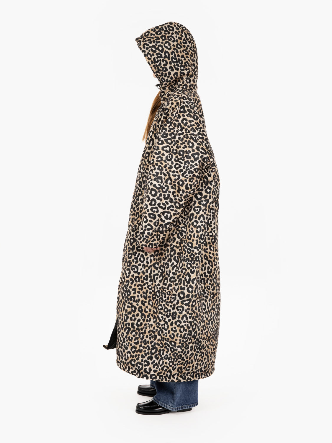 Piumino lungo con cappuccio snow leopard