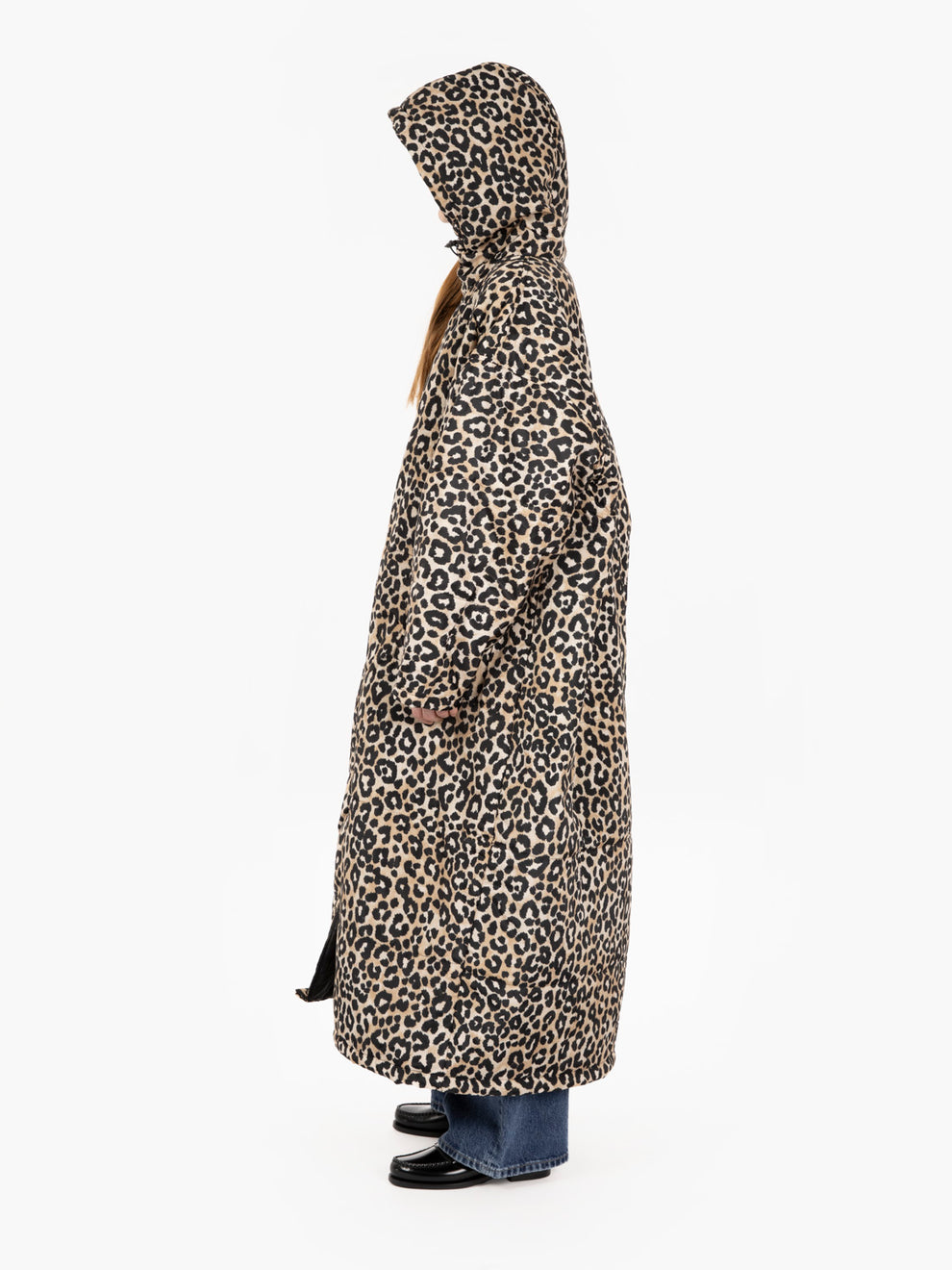 Piumino lungo con cappuccio snow leopard