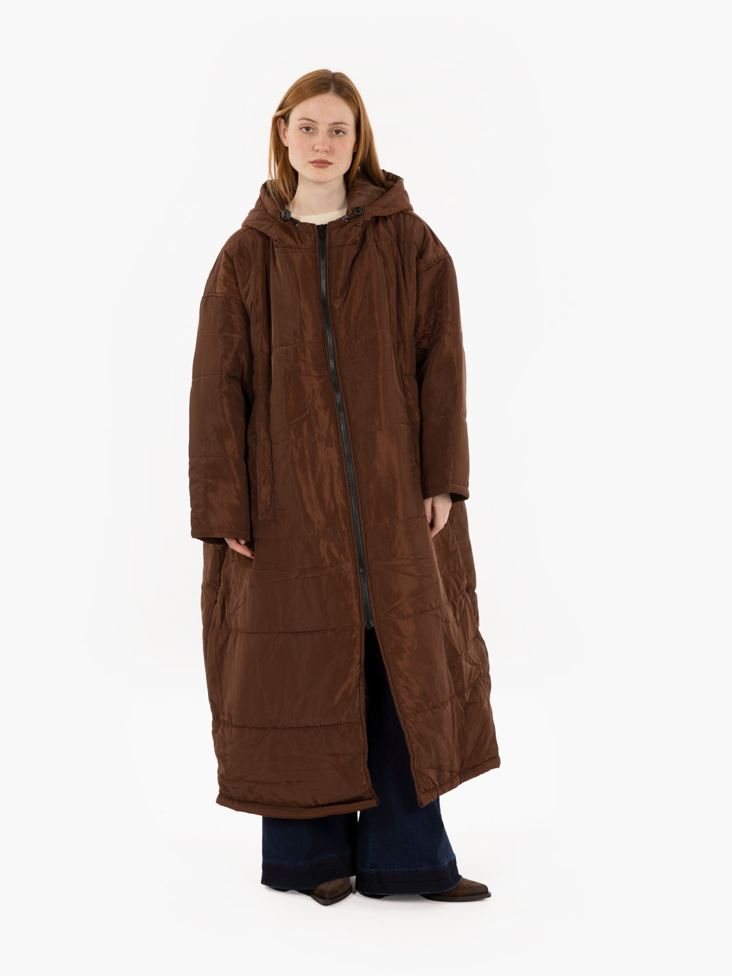 Long down jacket in solid color espresso