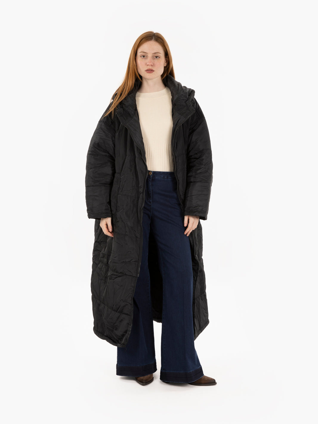 Long black solid color down jacket