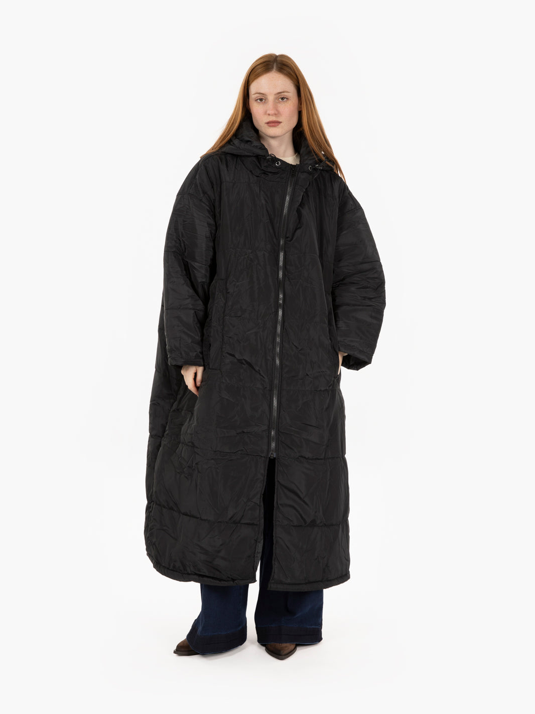 Long black solid color down jacket