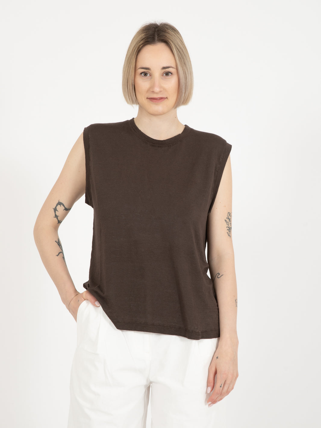 Cocoa linen tank top