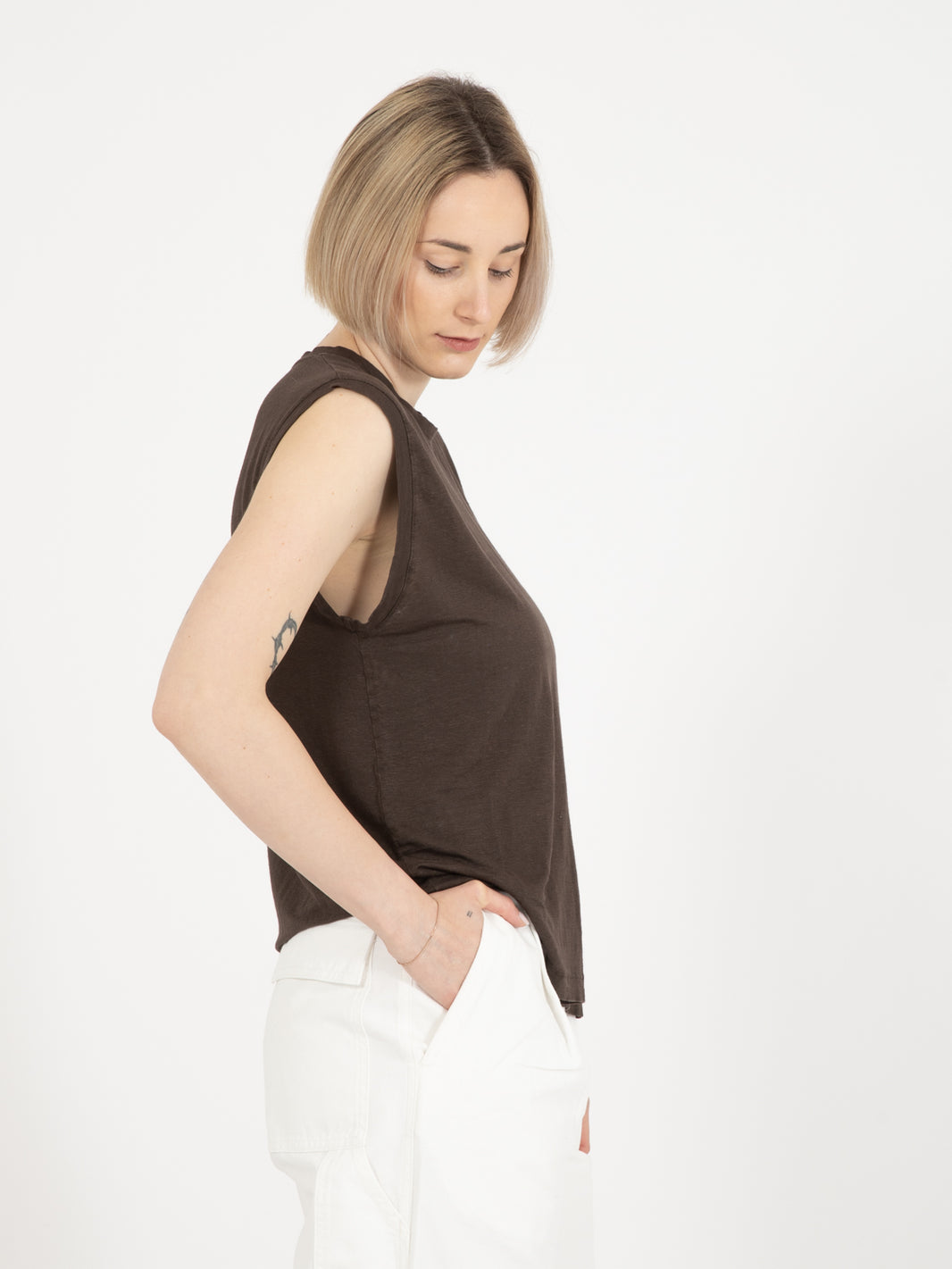 Cocoa linen tank top