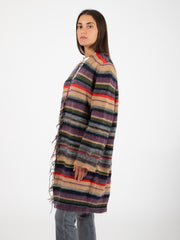 SOLOTRE - Cardigan multicolor con frange melanzana