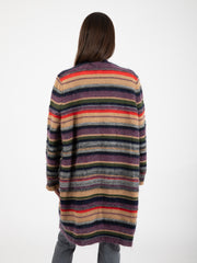 SOLOTRE - Cardigan multicolor con frange melanzana