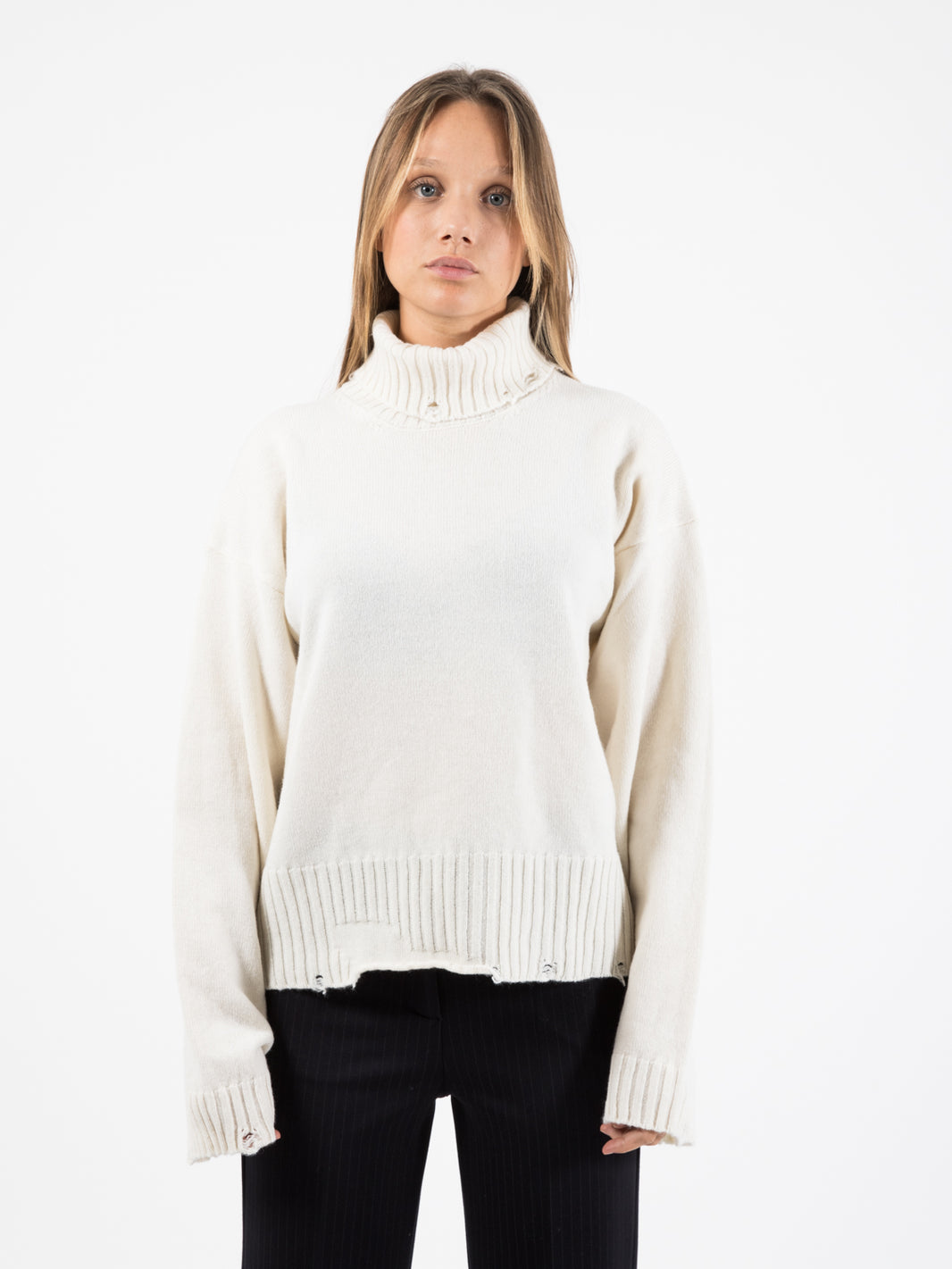 Cream lived-in effect oversized turtleneck
