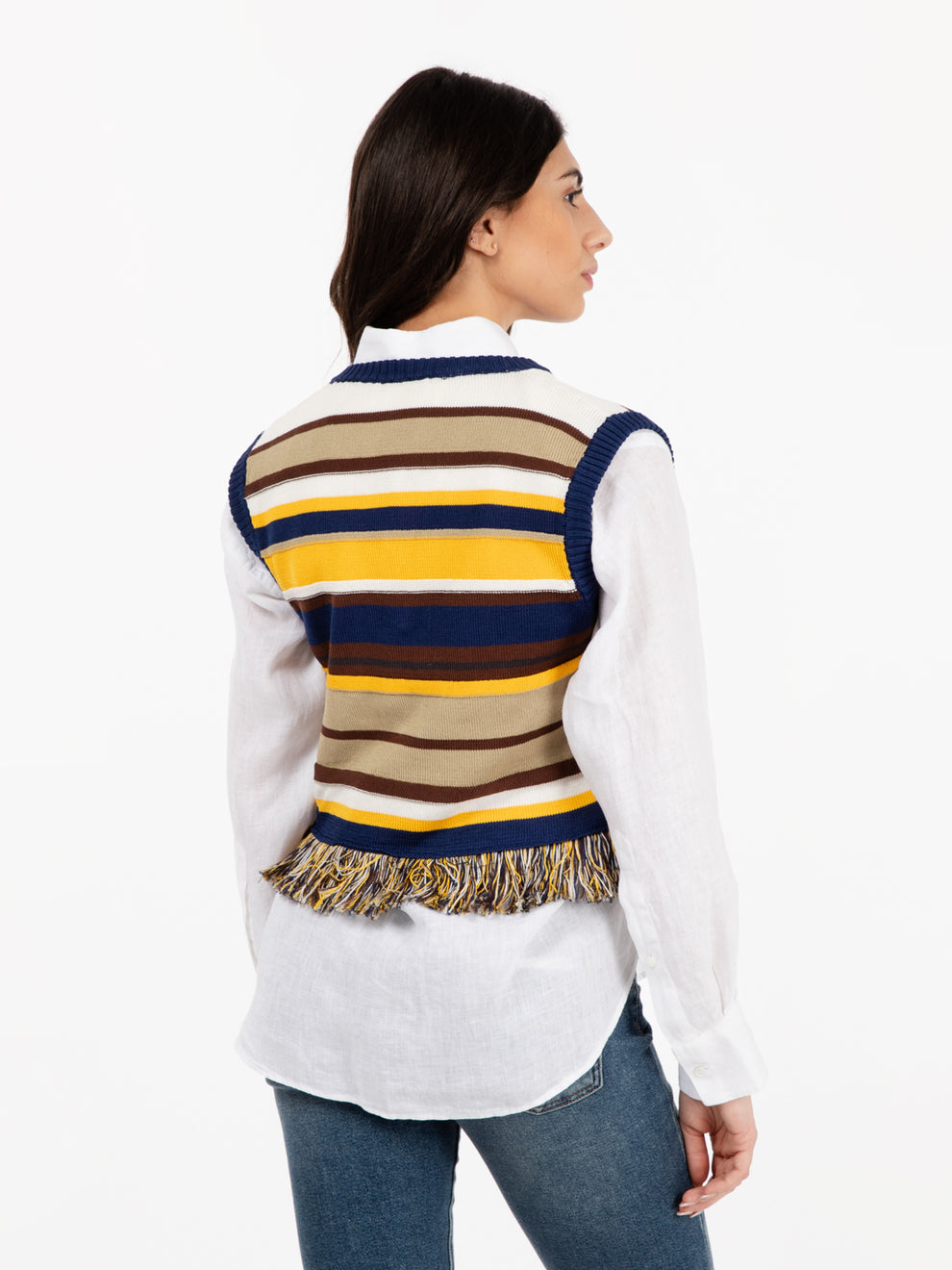 Gilet a righe con frange multicolor