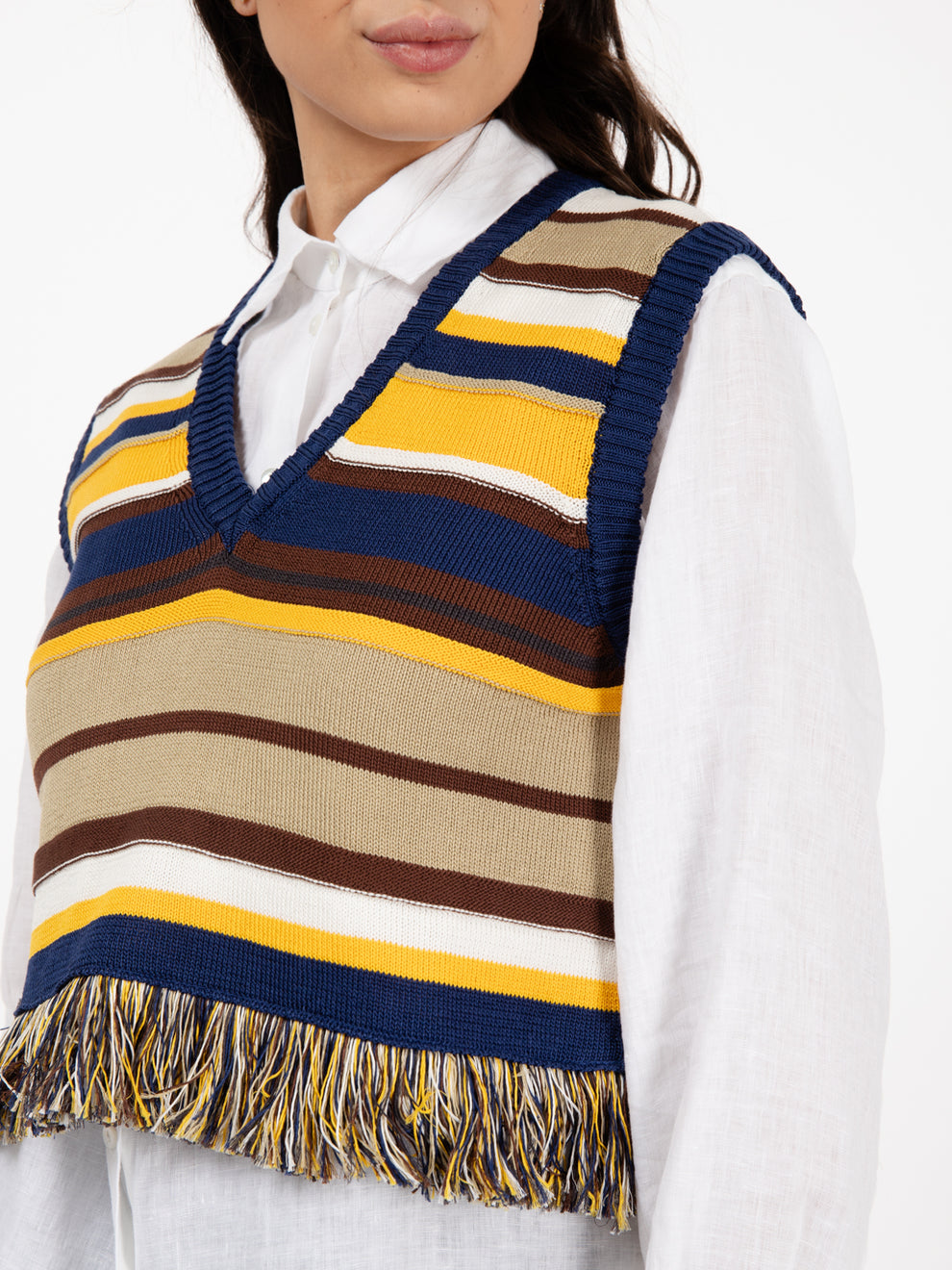 Gilet a righe con frange multicolor