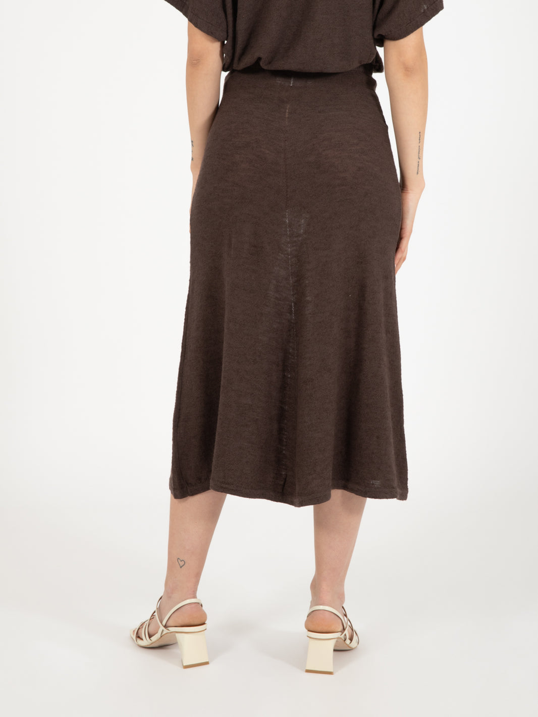 Cocoa linen blend midi skirt