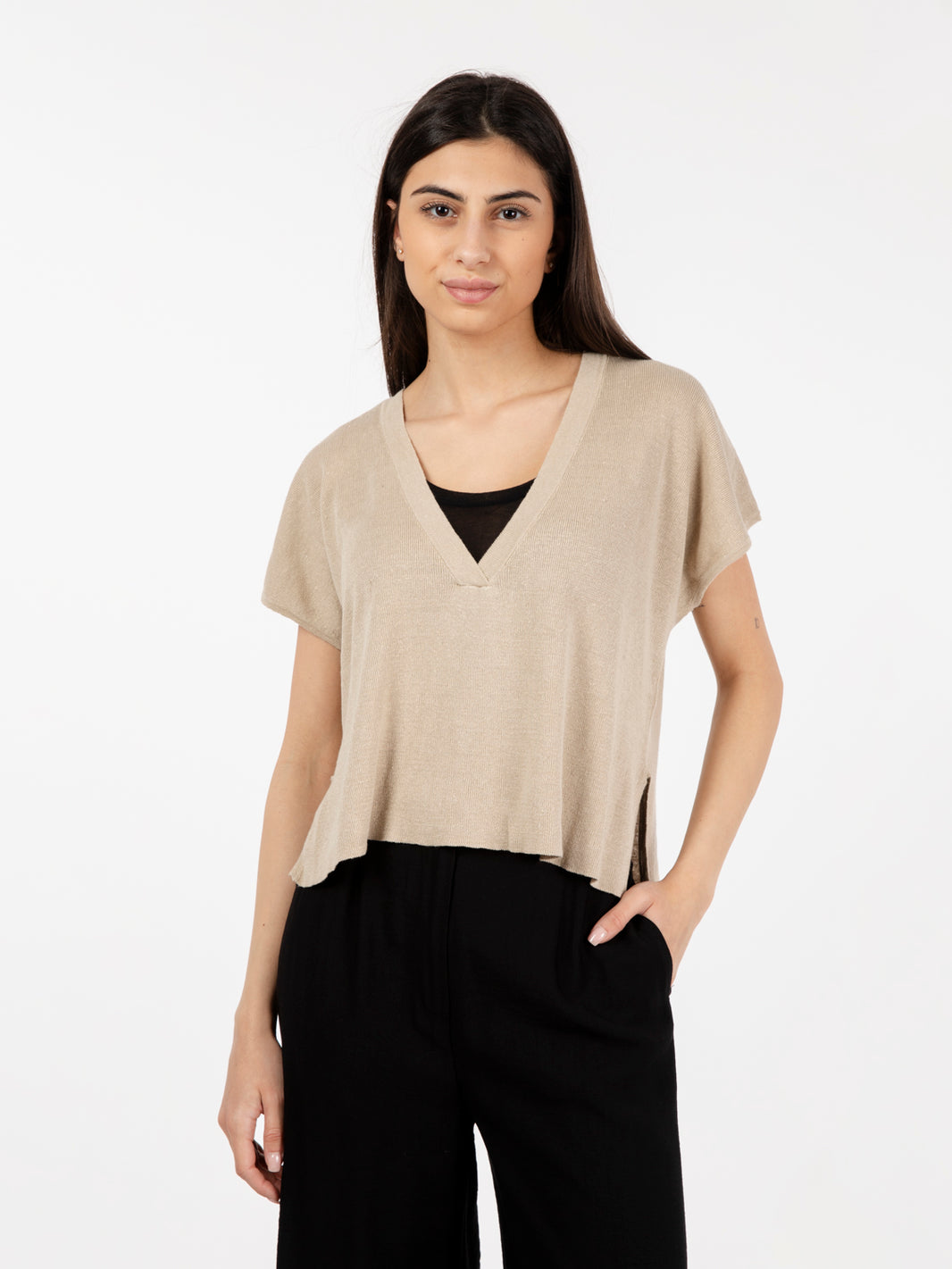 Mastic linen blend short-sleeved shirt