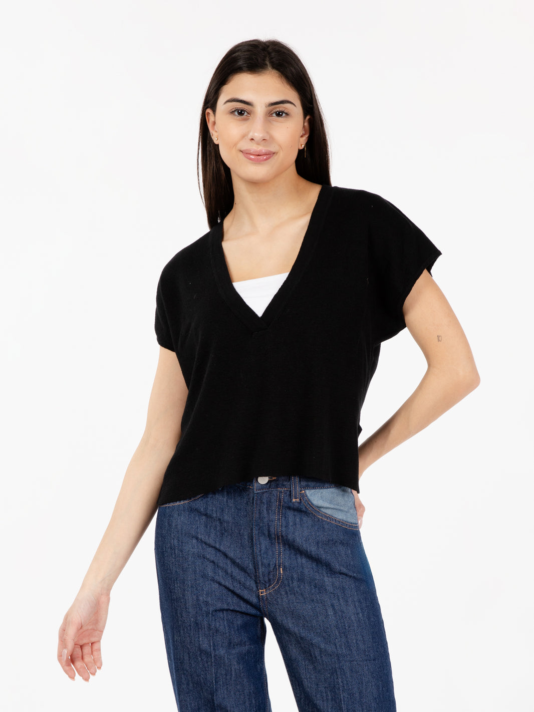Black linen blend short sleeve shirt