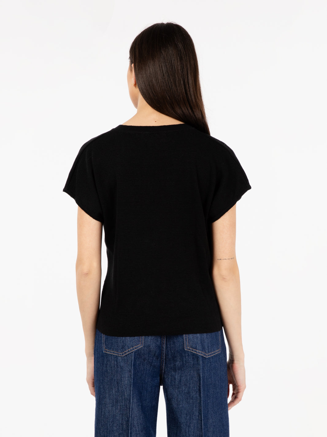 Black linen blend short sleeve shirt
