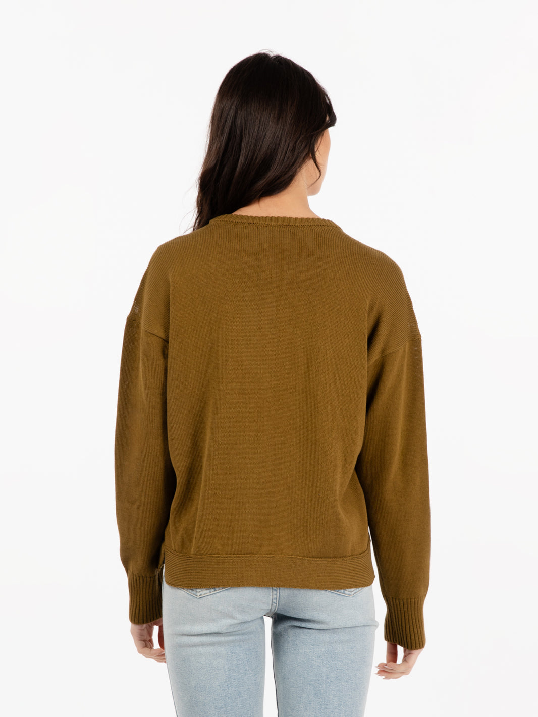 Crewneck sweater in oil green cotton