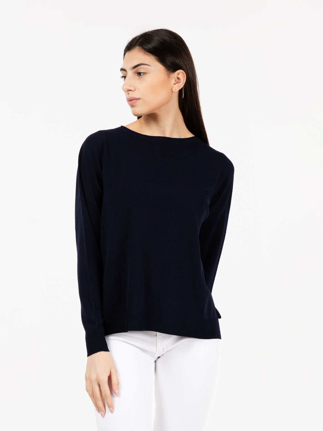 Navy Viscose Crewneck Sweater
