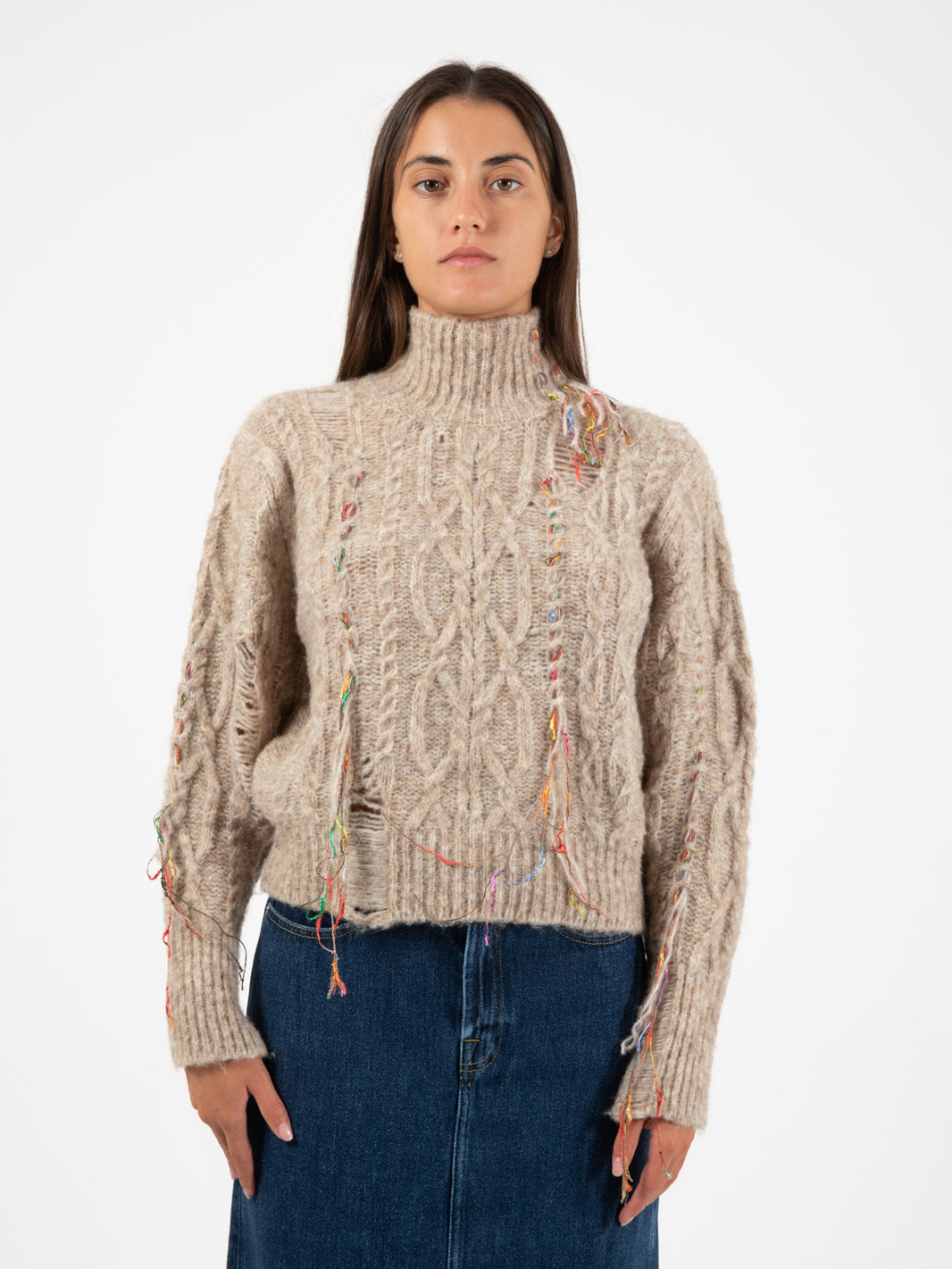 Almond colored intarsia sweater