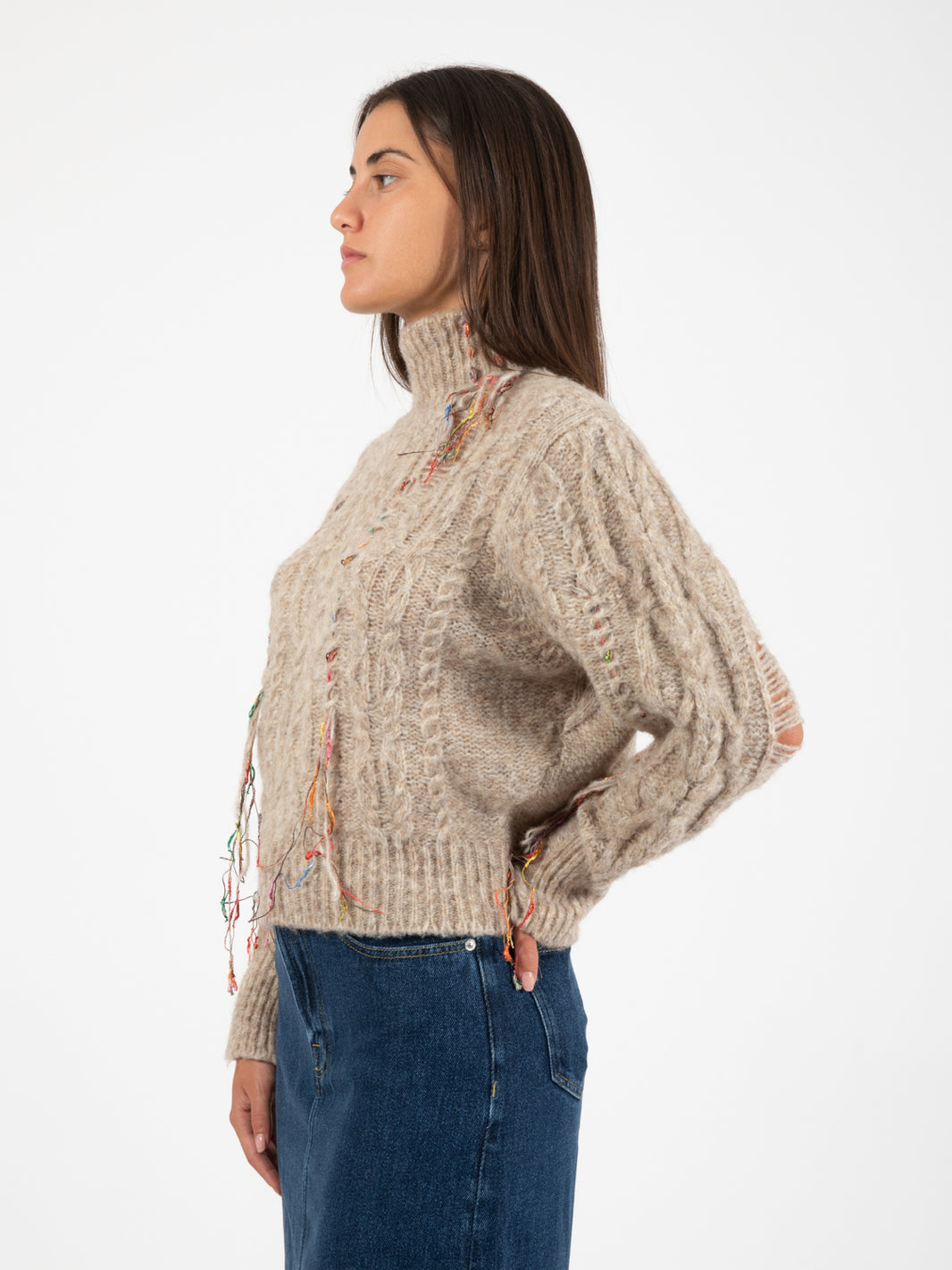 Almond colored intarsia sweater