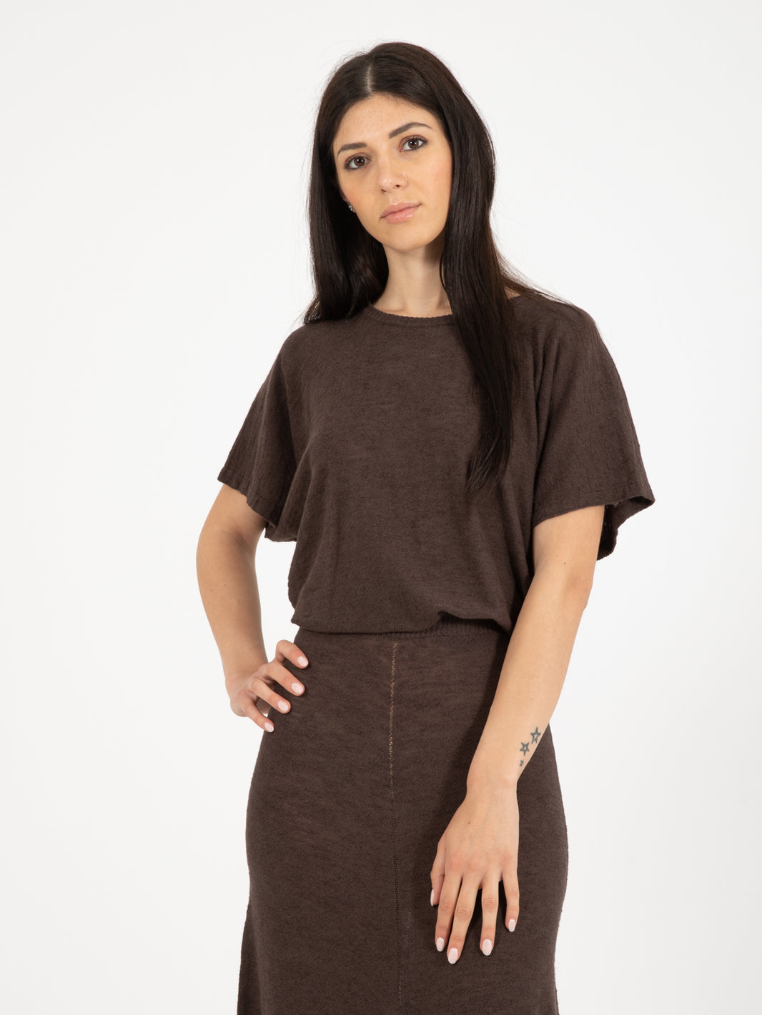Cocoa short sleeve linen blend sweater