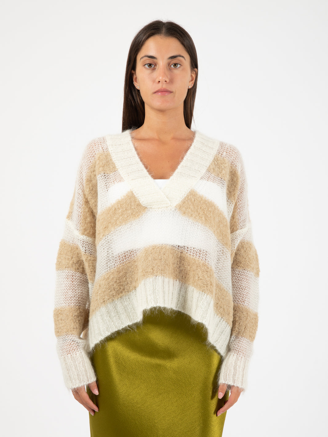 Natural Stripe Crop Over Sweater
