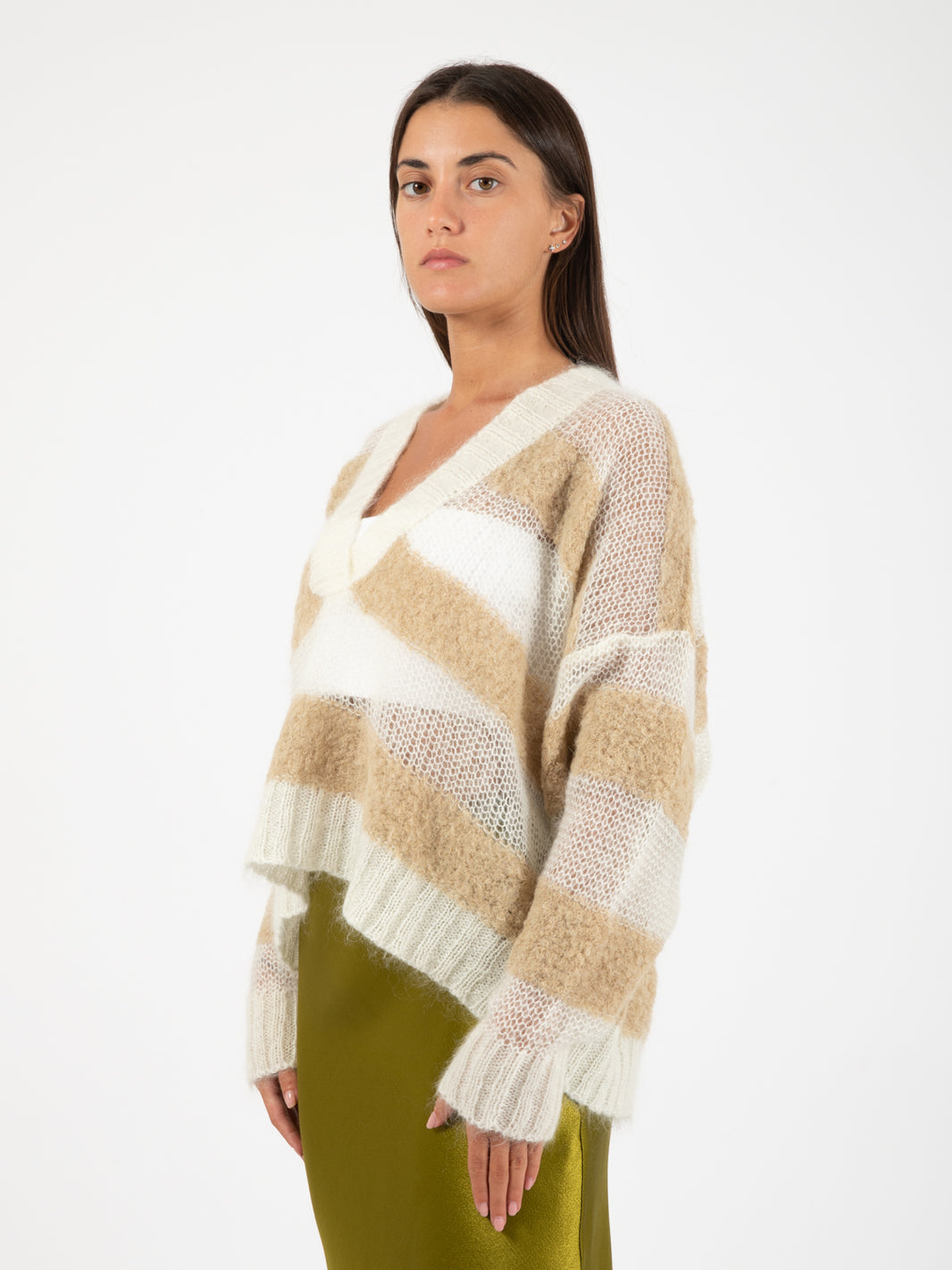 Natural Stripe Crop Over Sweater