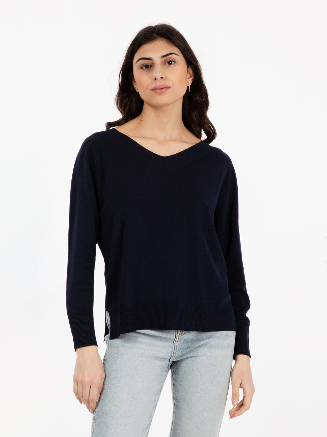 Navy V-neck viscose sweater