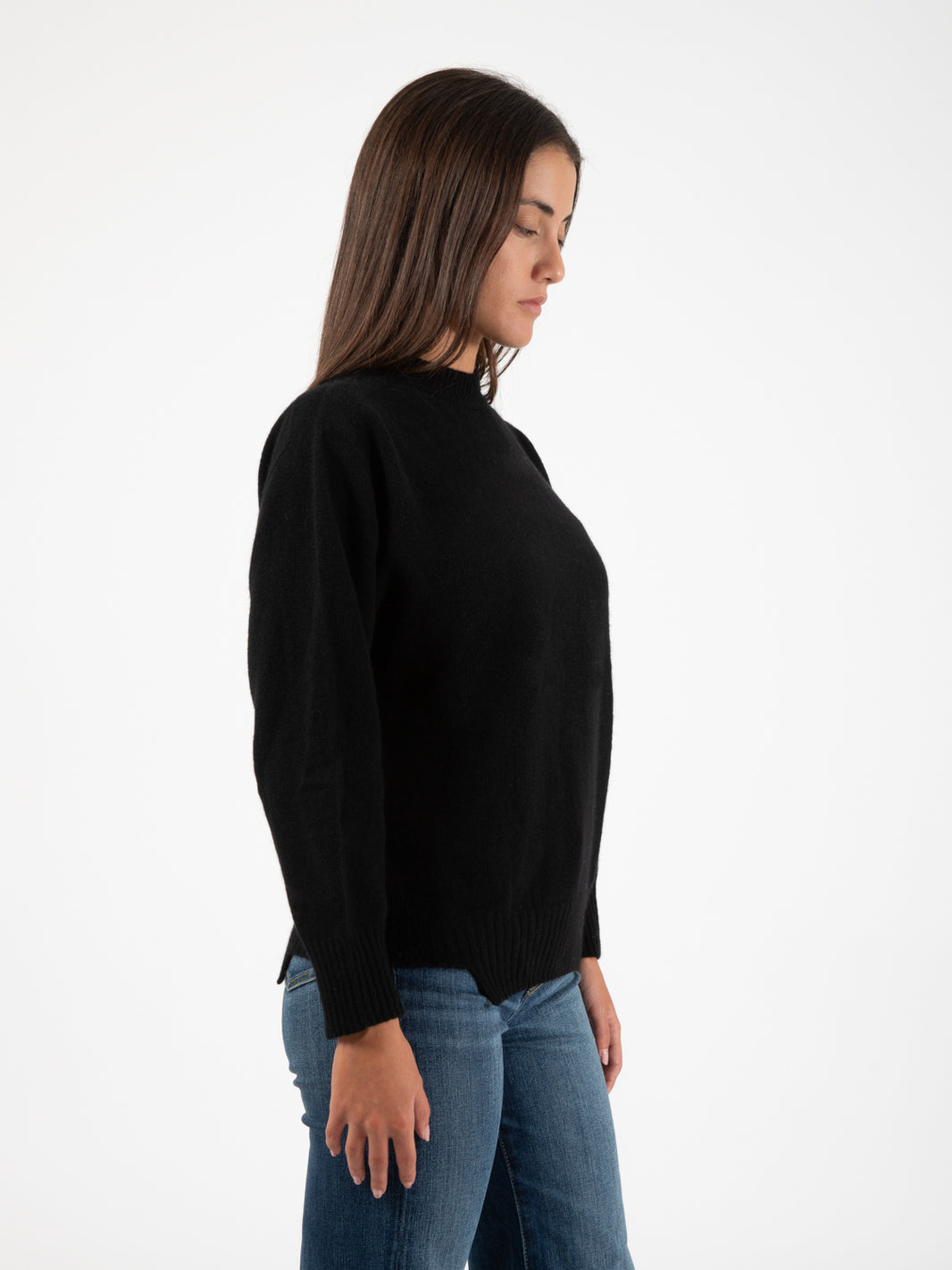 Black wool and cashmere crewneck sweater