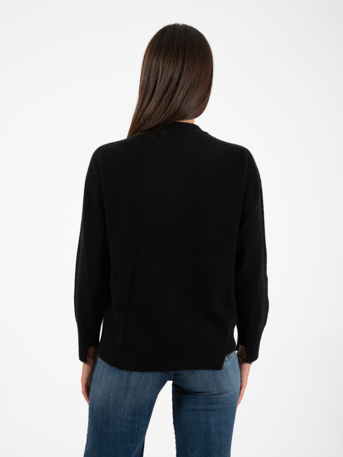 Black wool and cashmere crewneck sweater