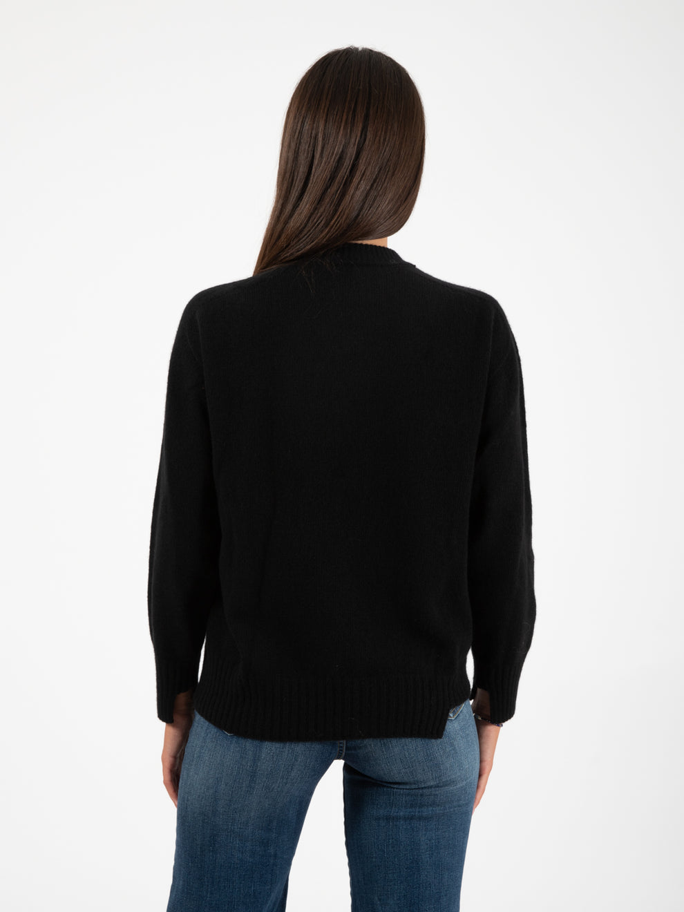 Black wool and cashmere crewneck sweater