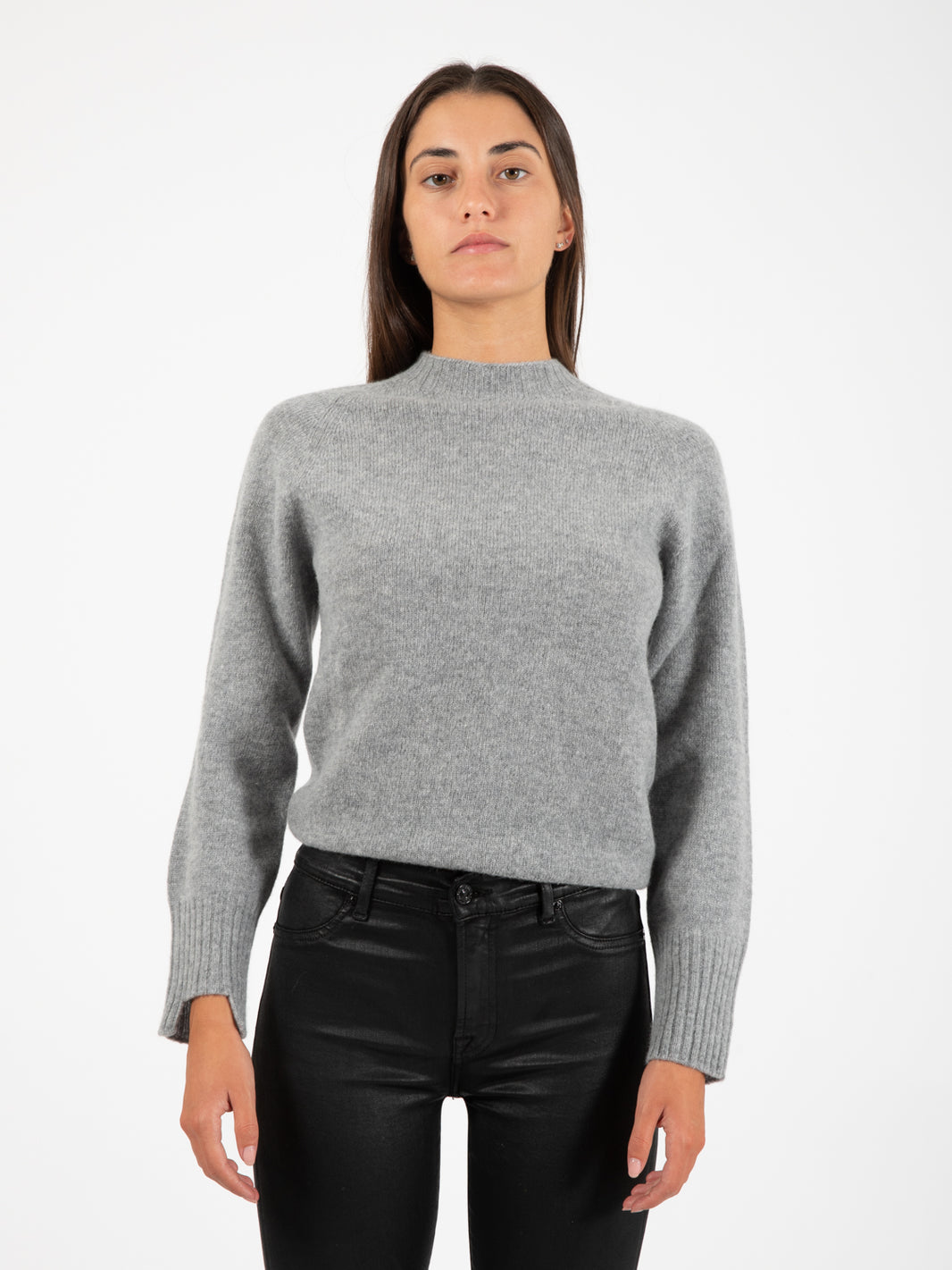 Grey wool and cashmere crew neck sweater