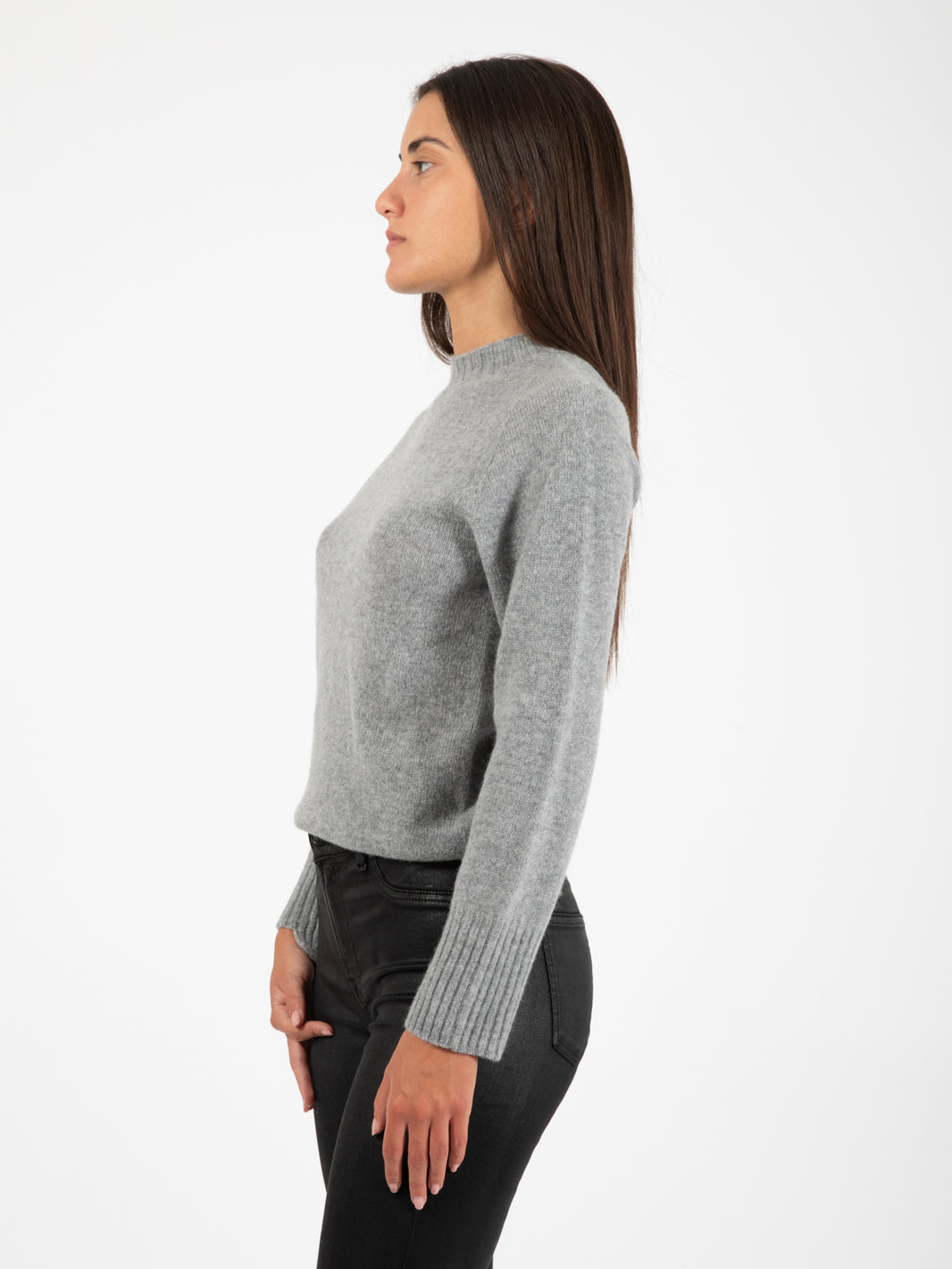 Grey wool and cashmere crew neck sweater