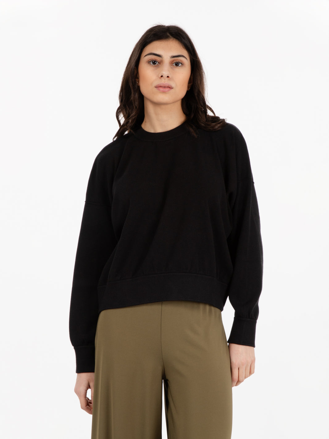 Black viscose crew neck sweater