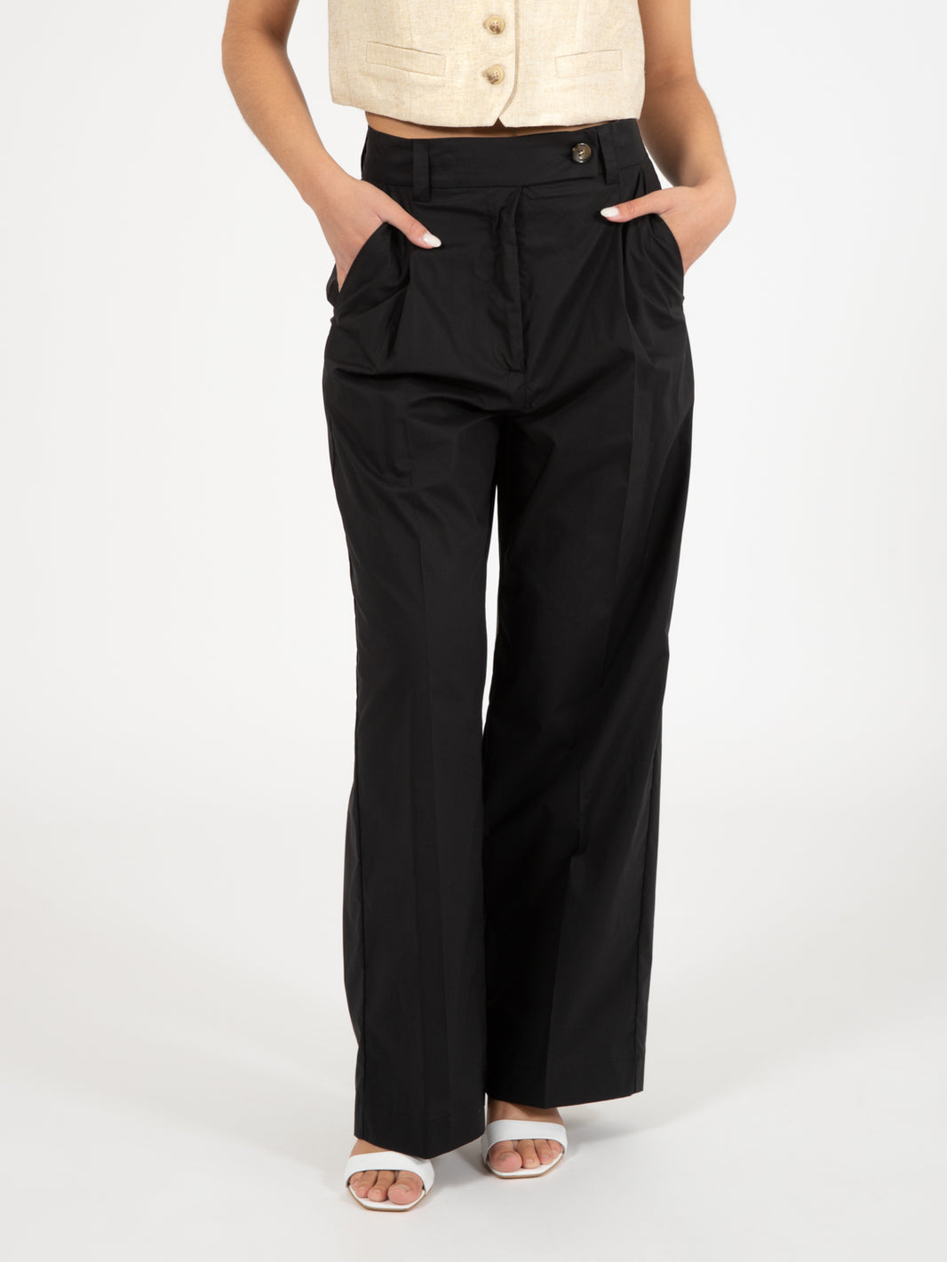 Black poplin palazzo pants