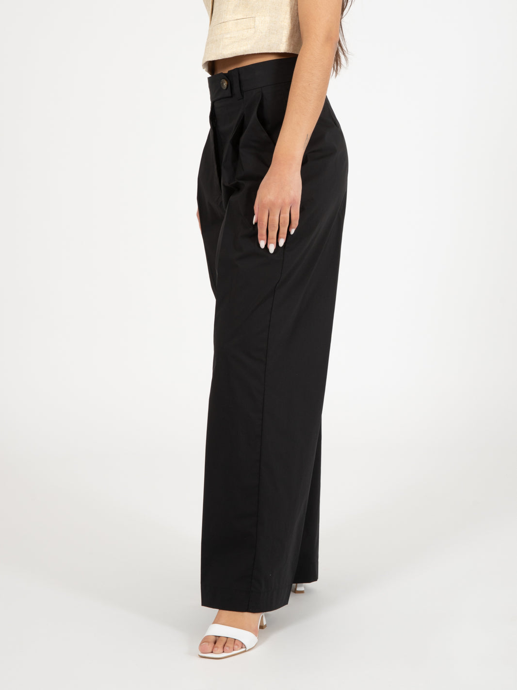 Black poplin palazzo pants