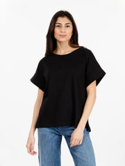 SOLOTRE - T-shirt in cotone con maniche ampie nero
