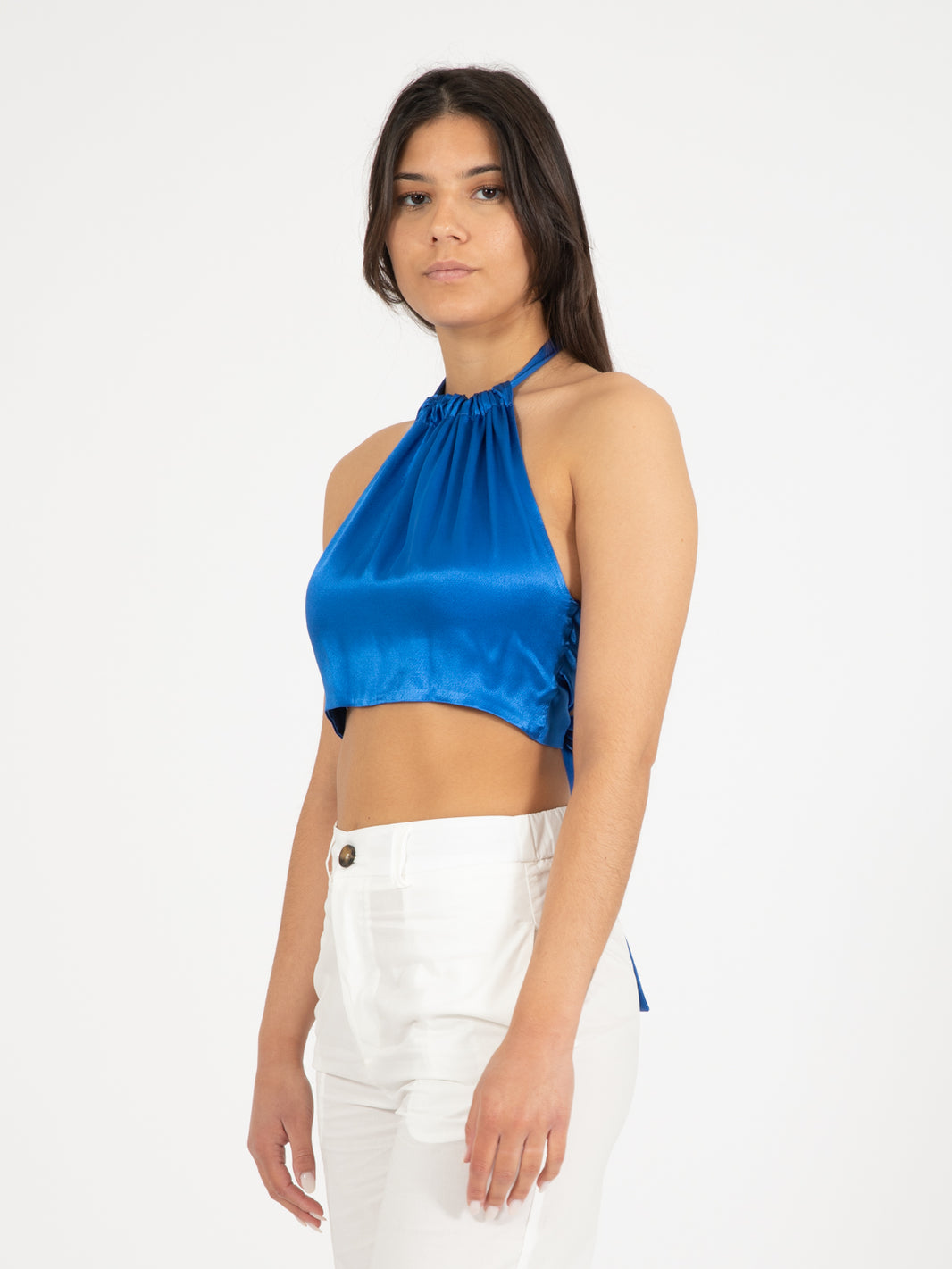 Royal blue backless crop top