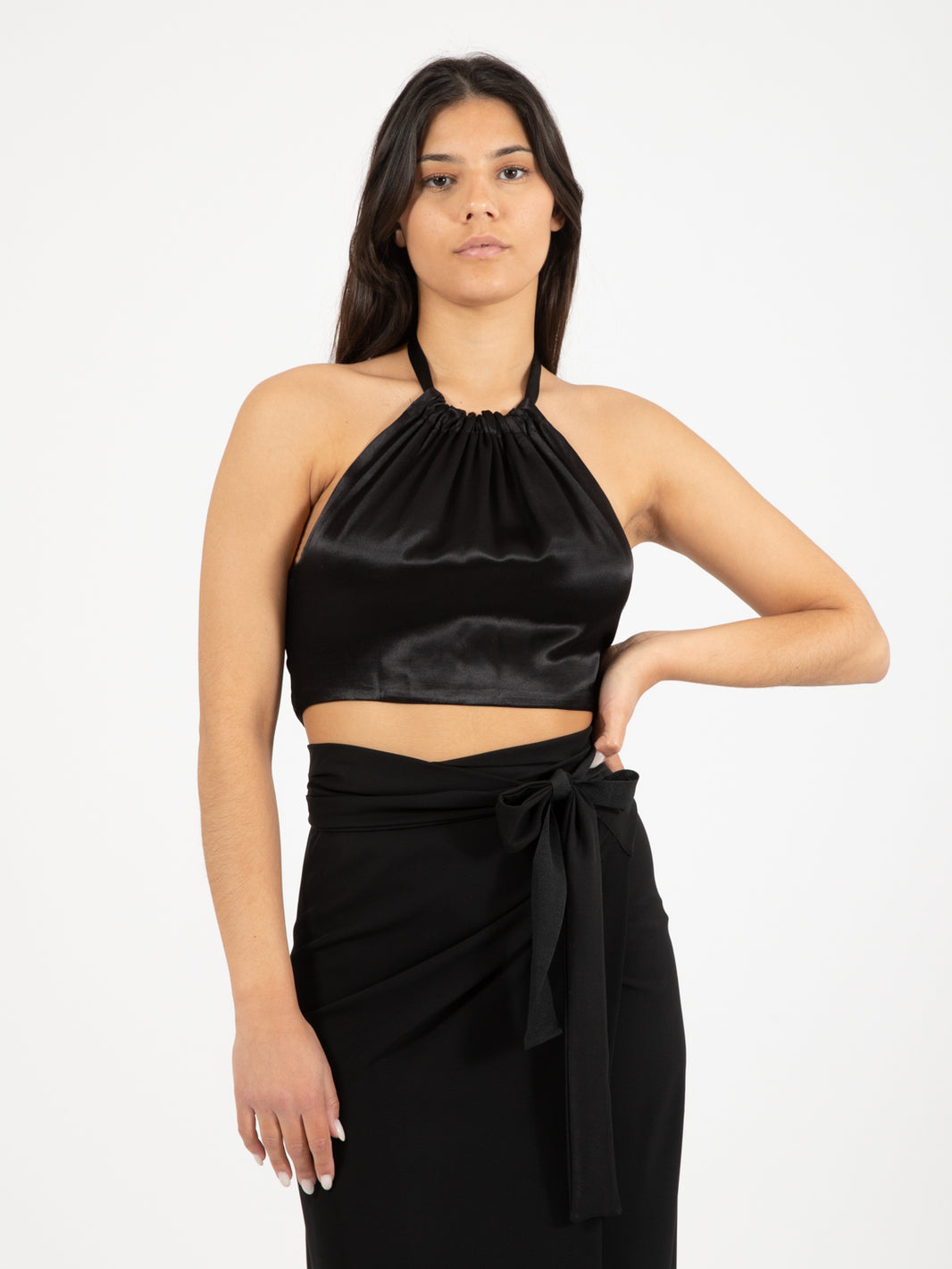 Black backless crop top