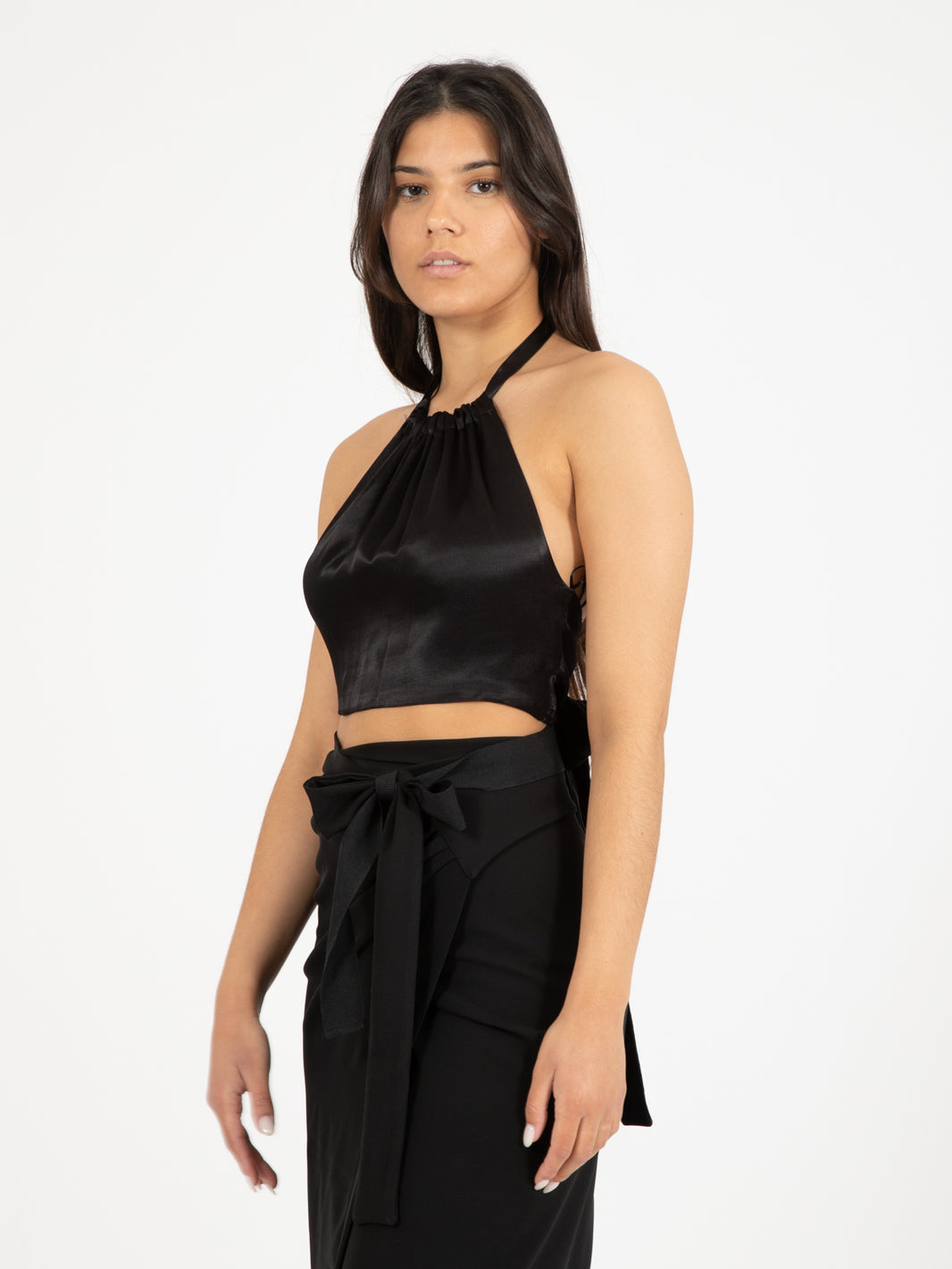 Black backless crop top