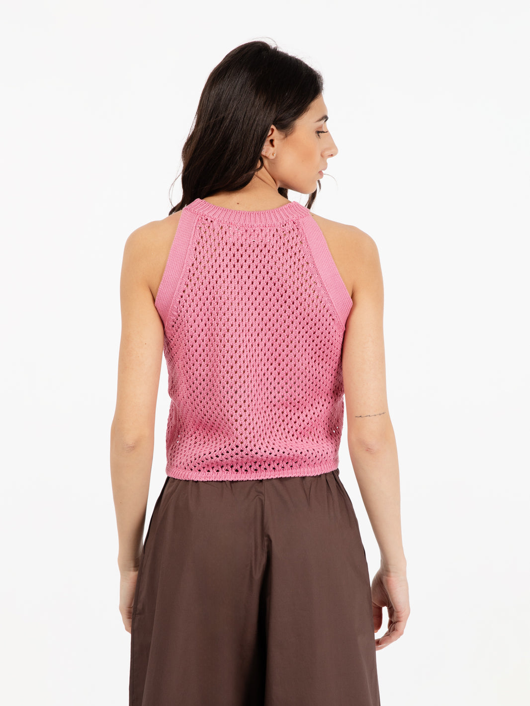 Petal pink macramé sleeveless top