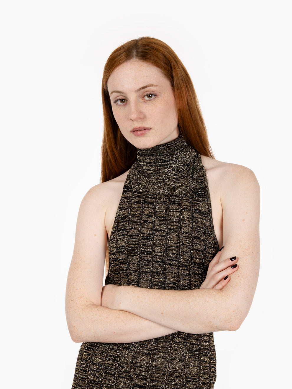 Abito in maglia lurex con schiena scoperta nero / oro