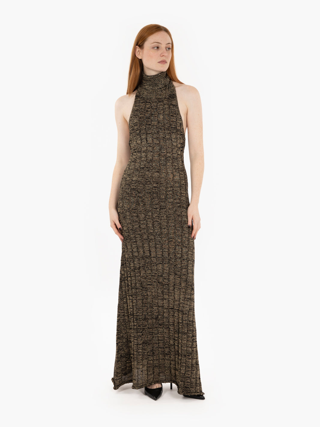 Abito in maglia lurex con schiena scoperta nero / oro