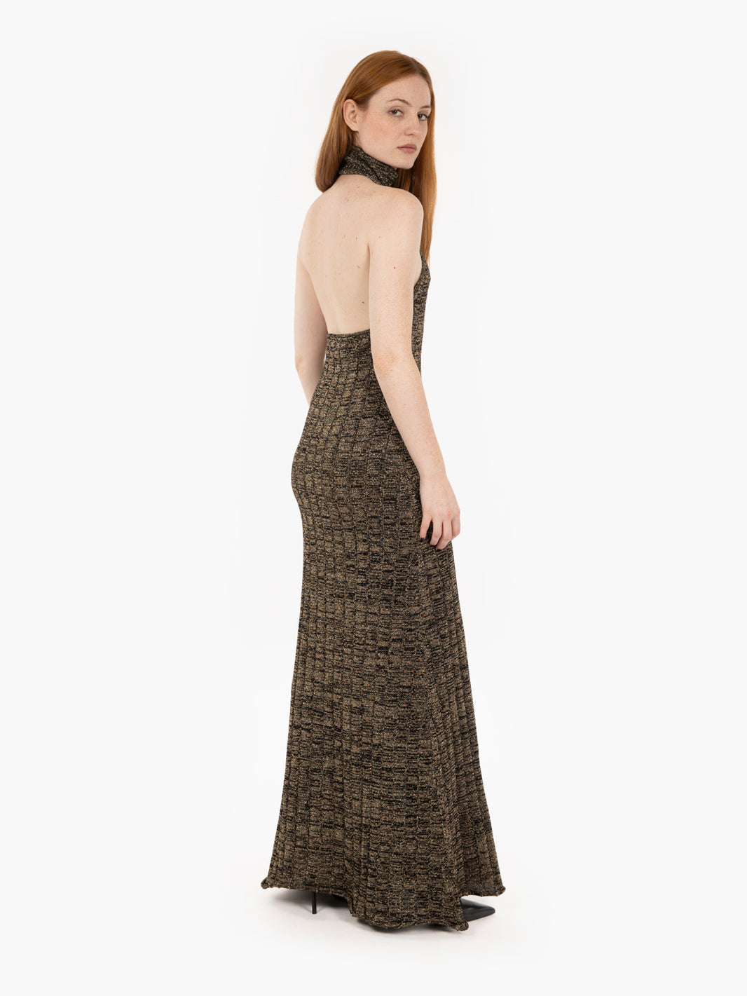 Abito in maglia lurex con schiena scoperta nero / oro