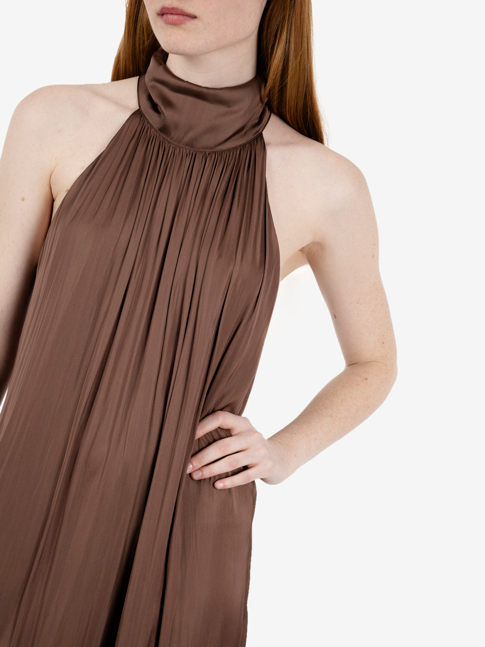 Solotre - Chocolate halter neck maxi dress